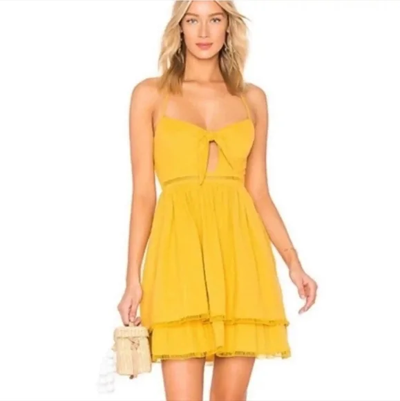 Endless Rose Womens Keyhole Crochet Babydoll Dress Yellow Xs